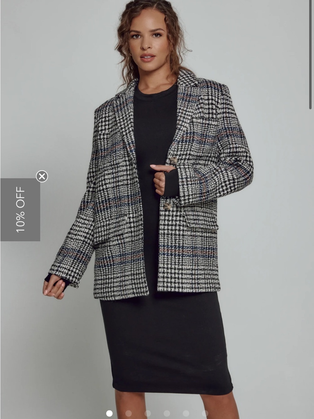 7Diamonds - Plaid Checked Wool-Blend Oversized Blazer Jacket - Black & White